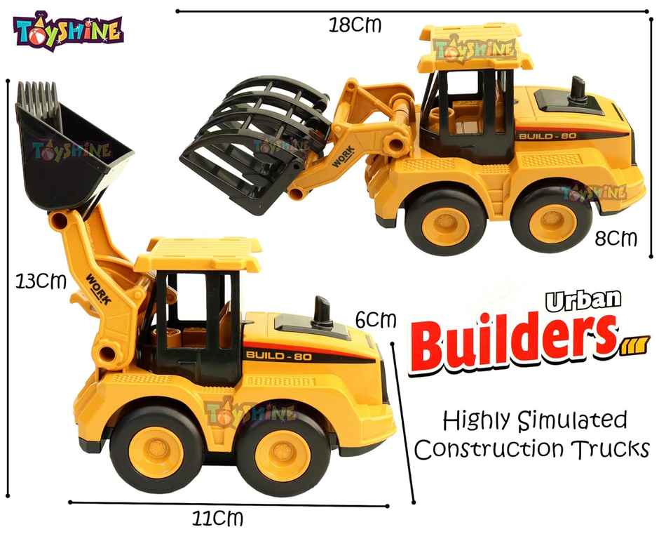 Toyshine Pack Of 4 Abs Plastic Construction Vehicle Automobile Car Toy Set, Friction Powered