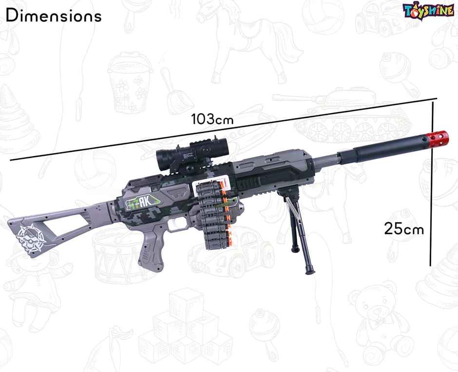 Toyshine Dual Mode 110Cm Soft Foam Bullet Blaster Rechargeable Automatic Gun Toy , 24 Soft Bullets