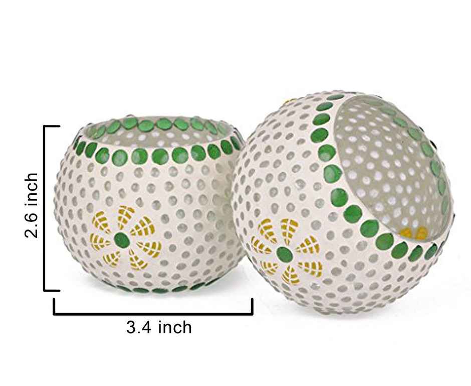 Turkish Mosaic Glass Votive Tealight Candle Holders | Glass | Multicolour | Pack of 2 | Tied Ribbons