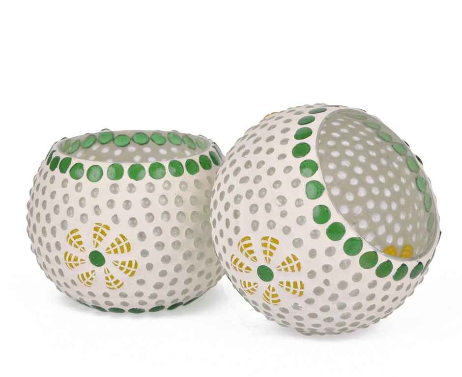 Turkish Mosaic Glass Votive Tealight Candle Holders | Glass | Multicolour | Pack of 2 | Tied Ribbons