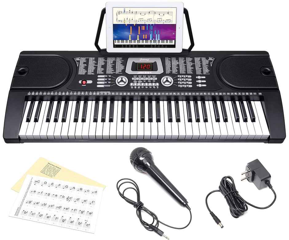 Juarez JRK661 61-Key Electronic Keyboard with LED Display, 255 Rhythms, Mic, Music Stand & USB