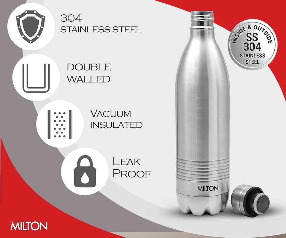 Milton Thermosteel Duo Dlx 24 Hours Hot and Cold Water Bottle | Silver | 1 L