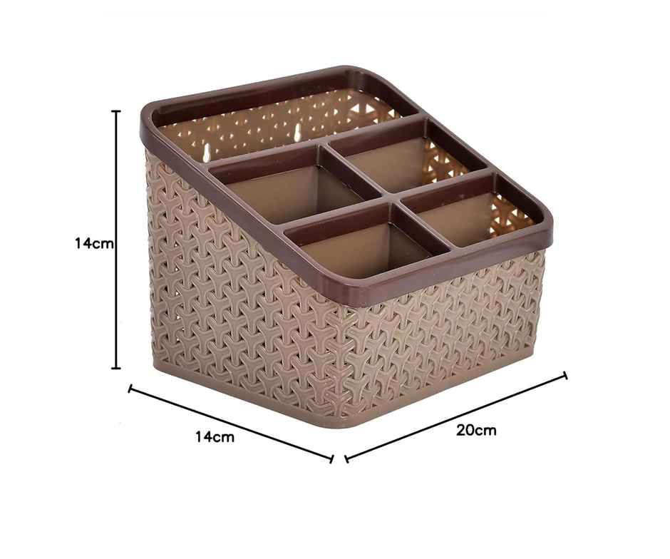 Kuber Industries Plastic Large Multi-Purpose Compact Desk Makeup Organizer (Brown)