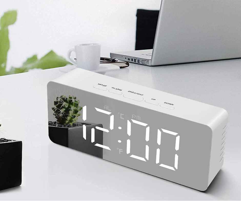 Perpetual Digital LED Mirror Alarm Clock | Table Clock for Study Table Aesthetic Smart Clocks