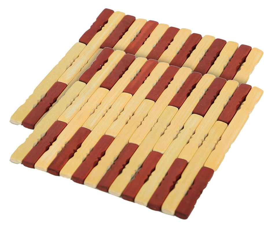 Kuber Industries Set of 2 Pencil Design Square Bamboo Coasters for Home Pan Pot (Brown)