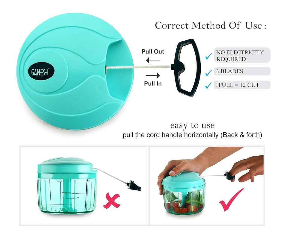 Ganesh Multipurpose Plastic Vegetable Chopper 3 Blades Pool Green (725 ml)