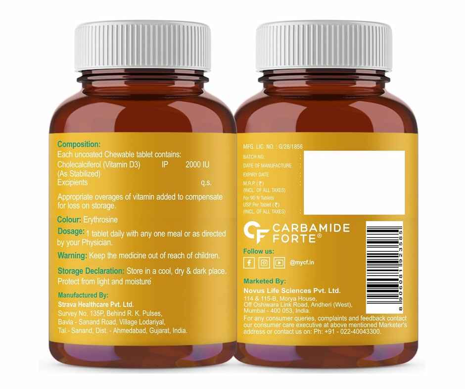 Carbamide Forte Vitamin D3 2000 IU | Bone & Immune Health | 90 Tablets
