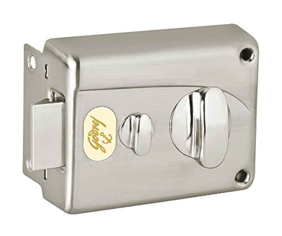 Godrej Rim Lock Night Latch | 1Ck Deadbolt | For Main Door | Outside Opening | Brushed Steel Finish