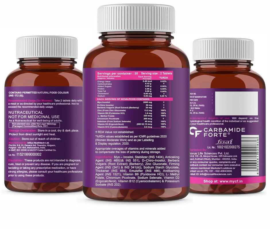 Carbamide Forte PCOS Supplements for Women 40:1 Ratio of Myo-Inositol to D-ChiroInositol Supplement