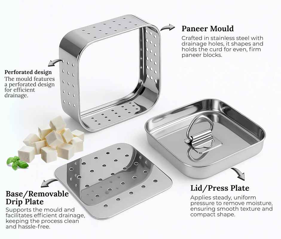 Capsicum Stainless Steel Square Paneer Mould | Paneer Strainer | Paneer Press | Square