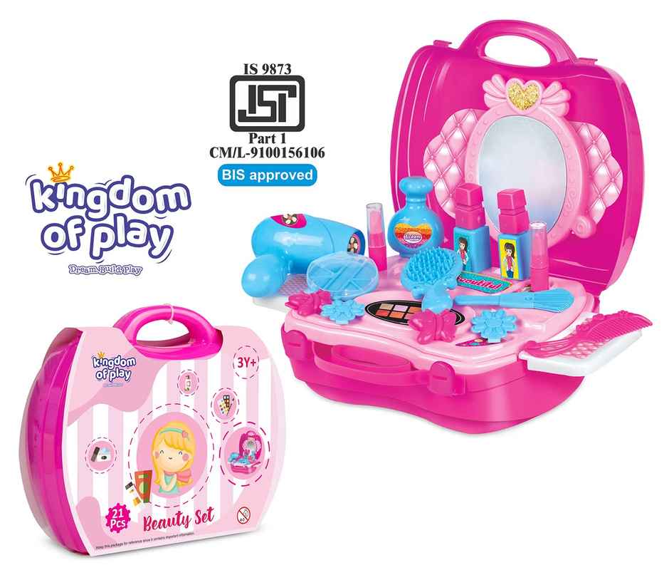Kingdom Of Play Fashion Pretend Play Makeup Suitcase Beauty Kit And Cosmetic Toy Set For Kids