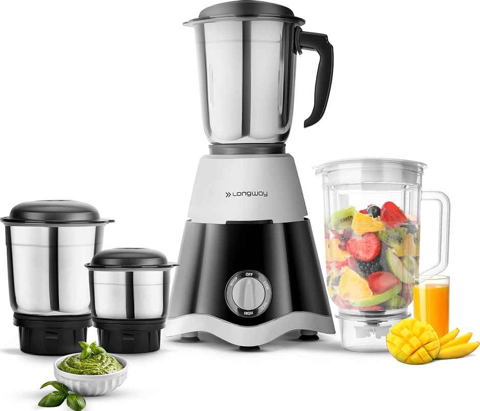 Longway Super Dlx 750 Watt Juicer Mixer Grinder with 4 Jars for Mixing, Grinding, Juicing with Powerful Motor (Black & Gray)