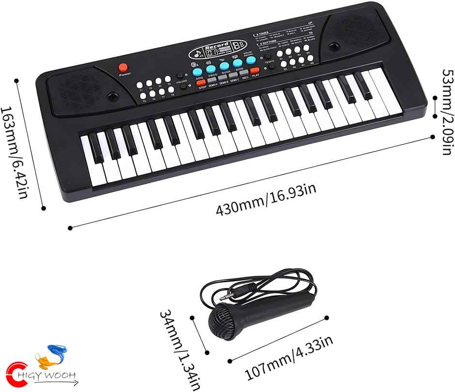 Chigy Wooh 37-Key Kids Piano Keyboard with Microphone & Recording Feature | Electronic Musical Toy