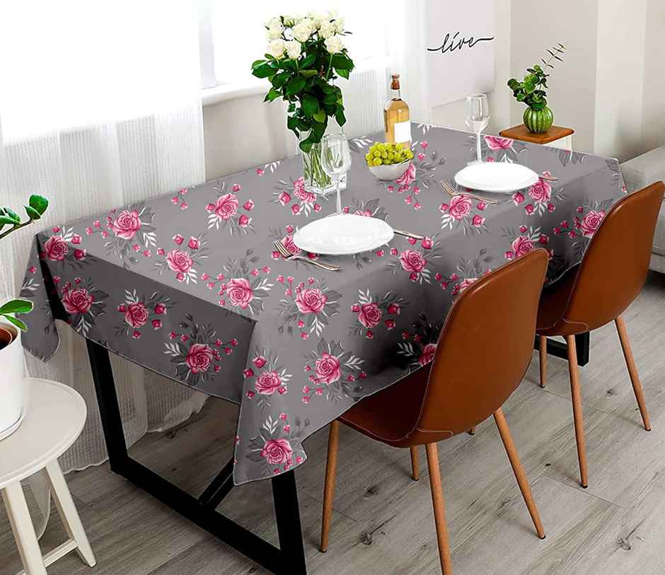 Lushomes Table Cover - 4 Seater | Machine Wash Twill | Grey Flowers | 57 x 57 inch