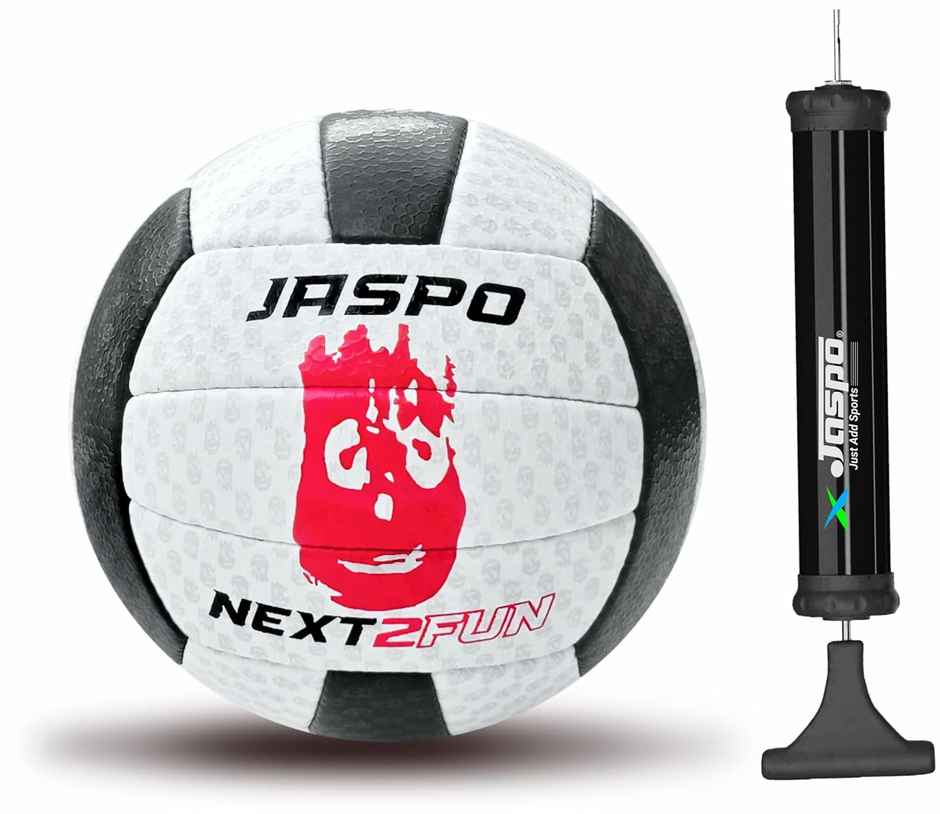 Jaspo Soft Touch Recreational Leather Volleyball with Hand Air Pump,Size:5 (Black/White)