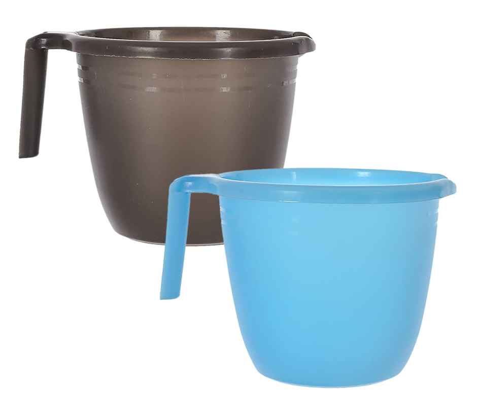 Kuber Industries Plastic Bathroom Mug|Pack Of 2 |(Black & Sky Blue)