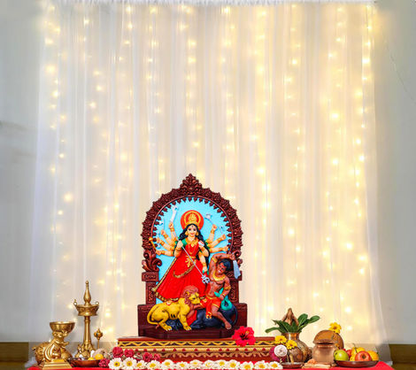 Party Propz Navratri/Festive/ Party Decoration Combo (2 pcs Net Curtains, 1 pc Led Lights, 2 pcs Hanger, 1 pc Ribbon)