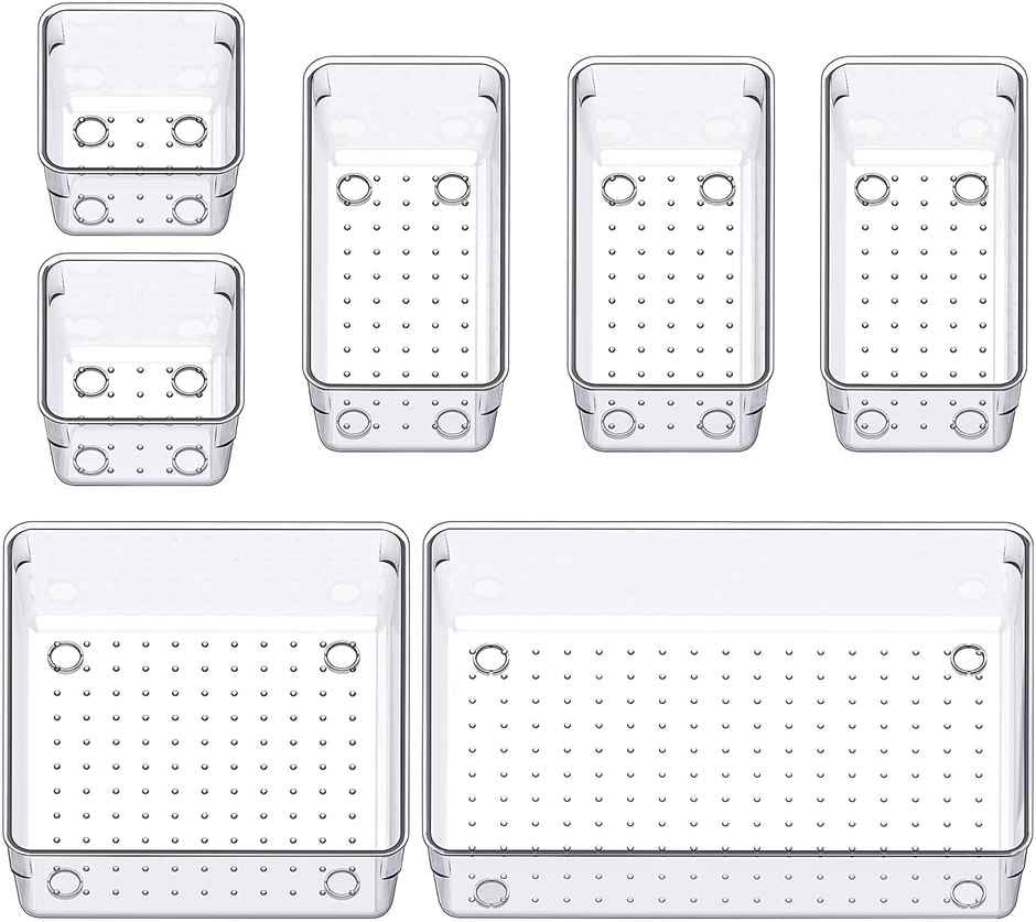 Perpetual Desk Drawer Organizers Trays Set Clear Plastic Storage Bins Bathroom Drawer Tray Set