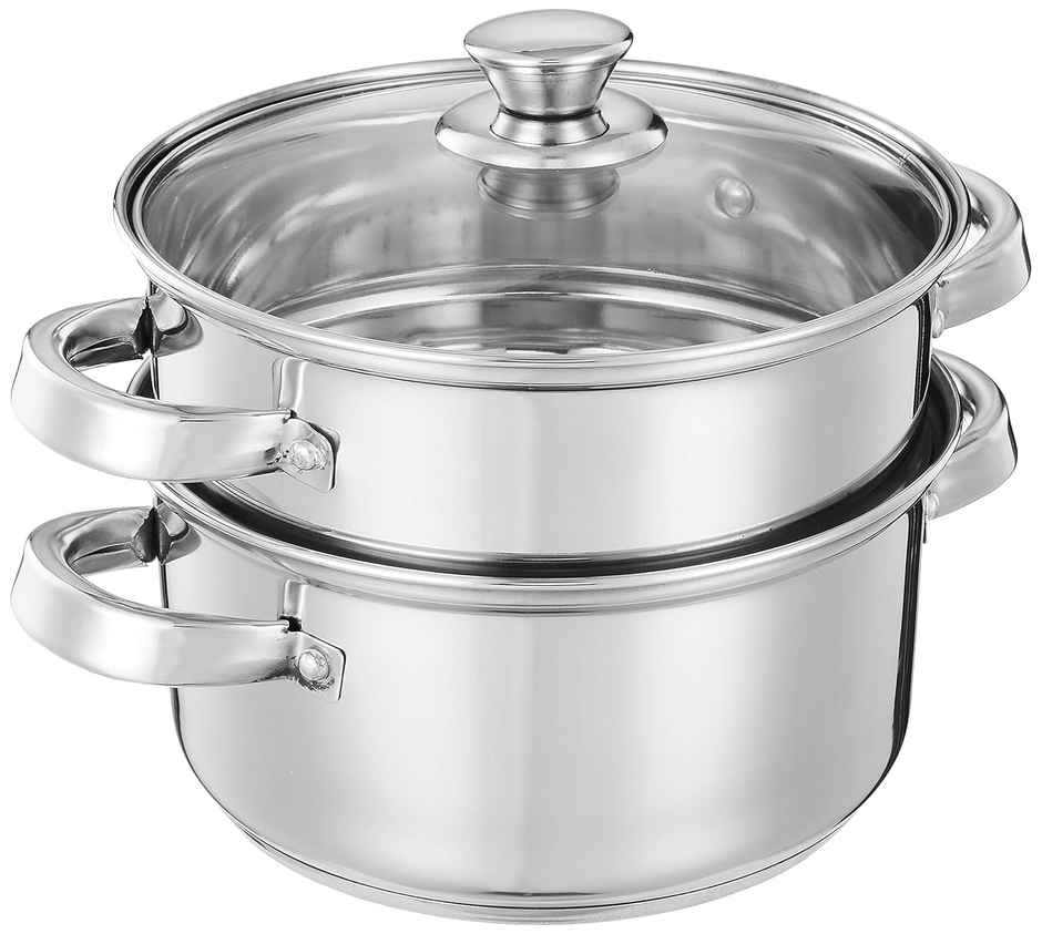 Jensons Stainless Steel Steamer with Glass Lid | Induction Base | Modak, Momo Maker | 2L | Silver