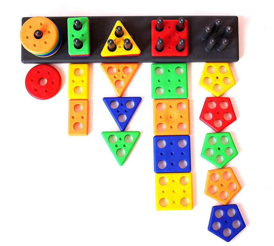 Fablue Geometric Shape Sorting & Stacking Blocks - Educational Learning Puzzle Toy for Kids