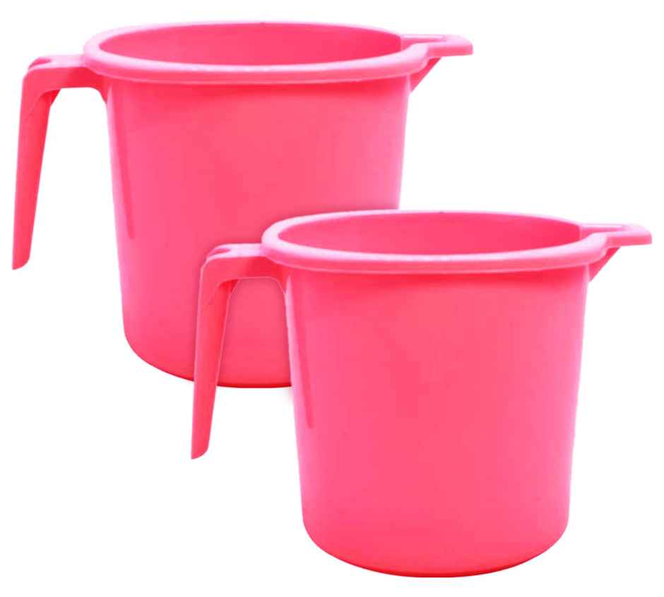 Kuber Industries Square Large Plastic Bathroom Mug | 2 L | Pack of 2 | Pink | 50KM0831