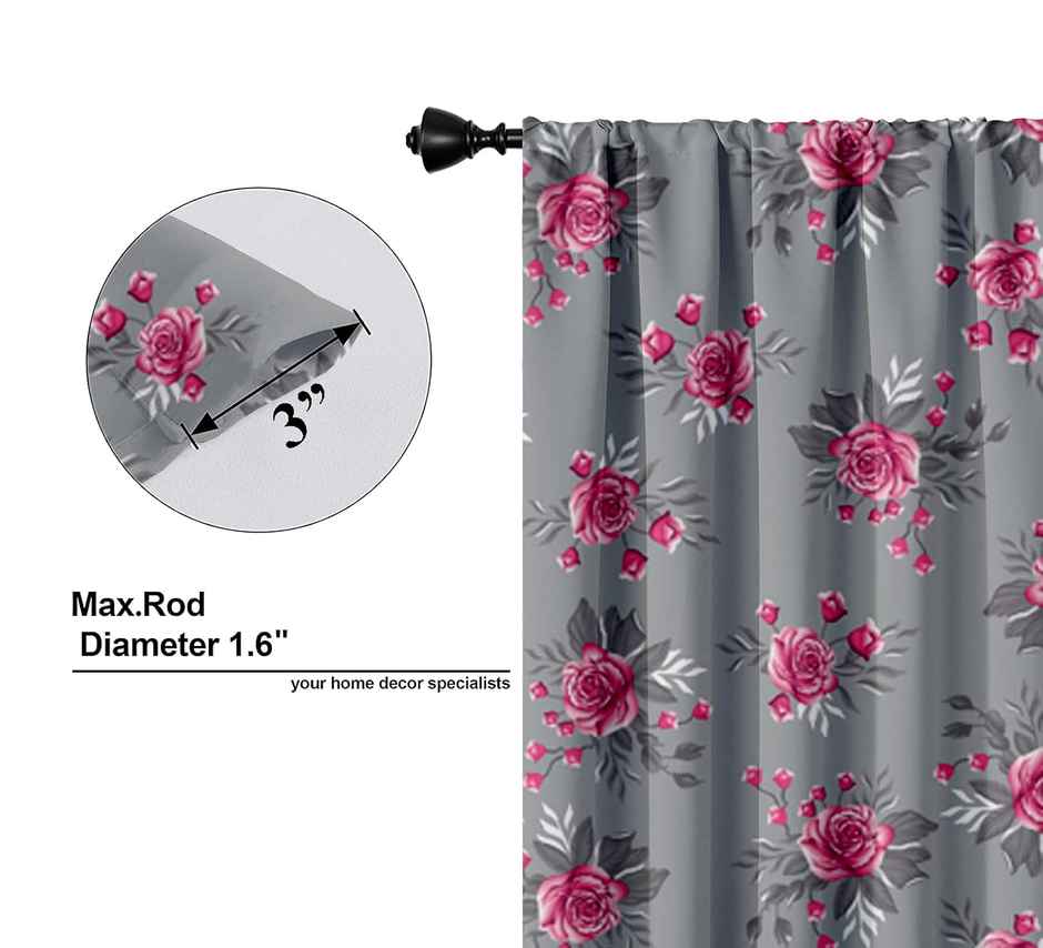 Lushomes Semi-Sheer Door Curtain - Grey Flowers | 8 ft | 57 x 96 inch