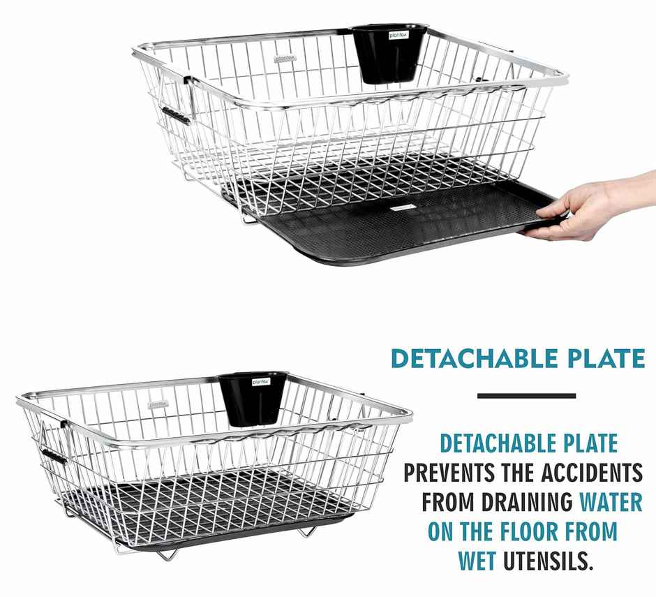 Plantex Stainless Steel Dish Drainer Basket for Kitchen Utensils - Chrome Finish