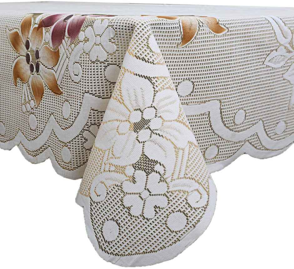 Kuber Industries Floral Cotton 6 Seater Dinning Rectangular Table Cover - Cream (CTKTC03517)