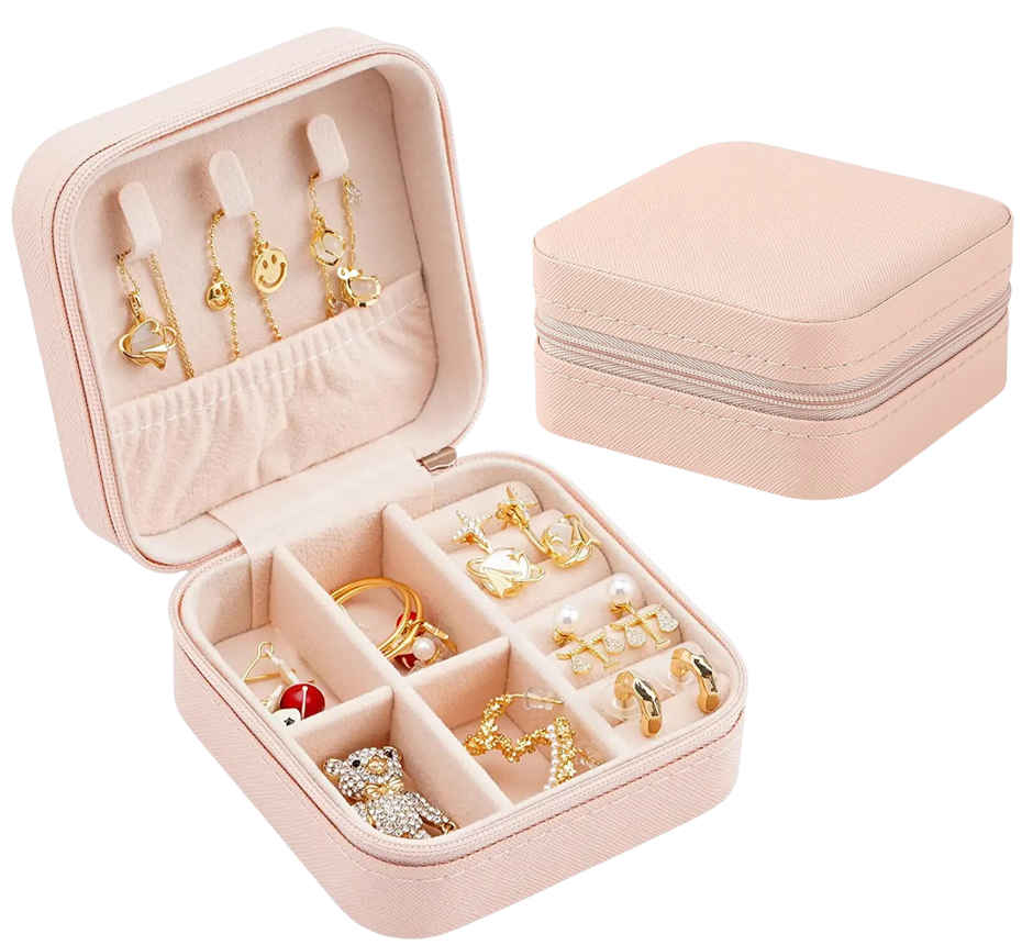 Lazer Jewellery Organizer PU Leather Zipper Storage Box Square
