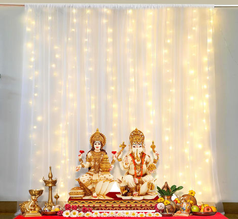 Party Propz Navratri/Festive/ Party Decoration Combo (2 pcs Net Curtains, 1 pc Led Lights, 2 pcs Hanger, 1 pc Ribbon)