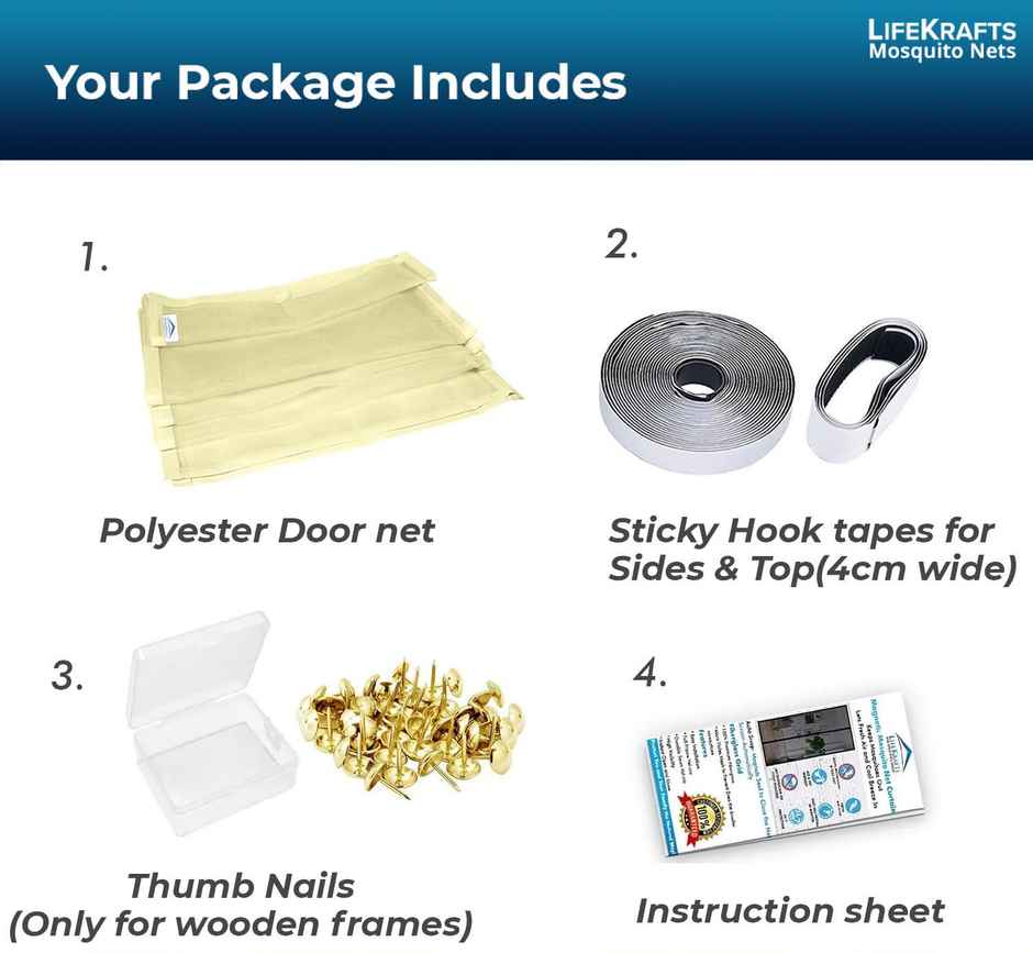 Lifekrafts Polyester Magnetic Mosquito Net For Door | Beige - 210 x 100 cm
