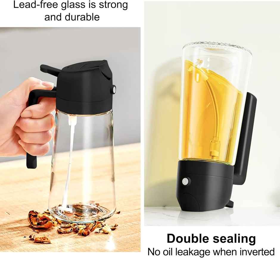Zedak 2-in-1 Glass Oil Dispenser & Sprayer | Black | 500 ml - 1 pc