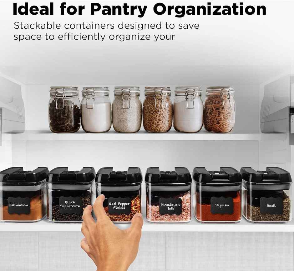 Tex-Ro Black Cap Airtight Plastic Grocery Container for Kitchen Organizer - 1100 ml | Pack of 4