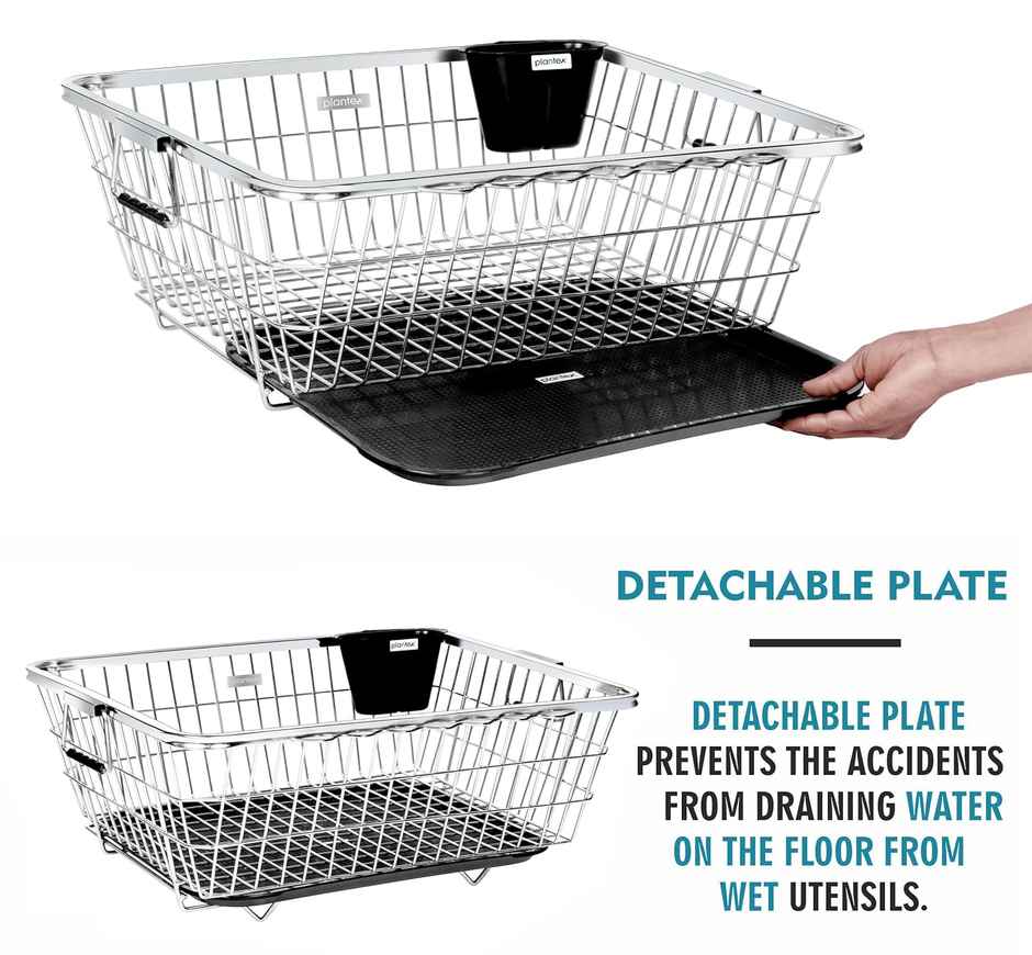 Plantex Stainless Steel Dish Drainer Basket for Kitchen Utensils - Chrome Finish