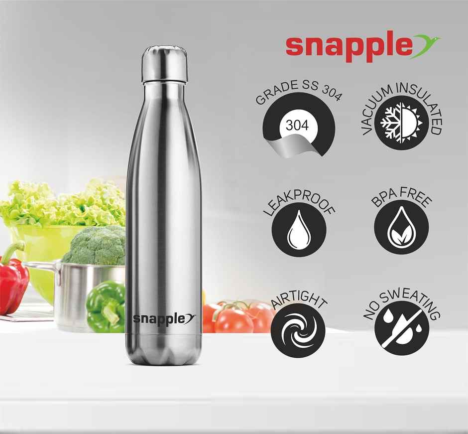 Snapple Stainless Steel Cola Water Bottle Hot and Cold 24Hr | Silver | 1 L