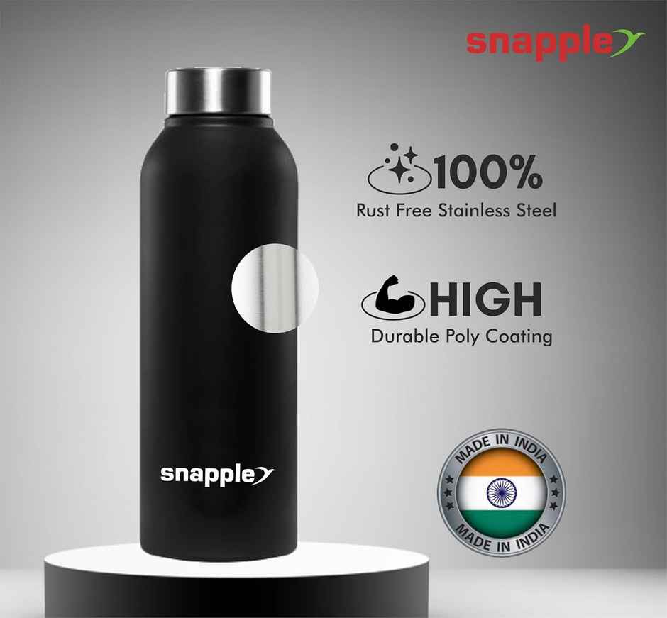 Snapple Stainless Steel Mist Single Wall Fridge Bottle | Black | 1 L