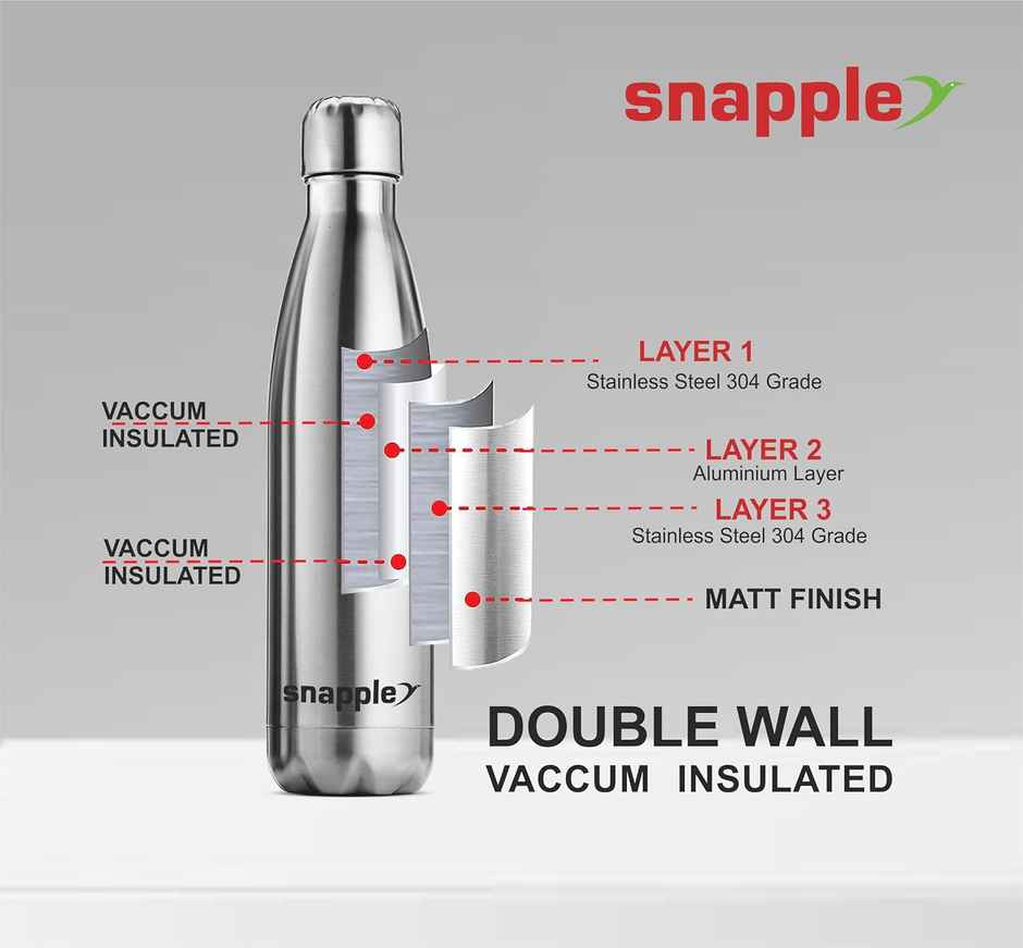 Snapple Stainless Steel Cola Water Bottle Hot and Cold 24Hr | Silver | 1 L