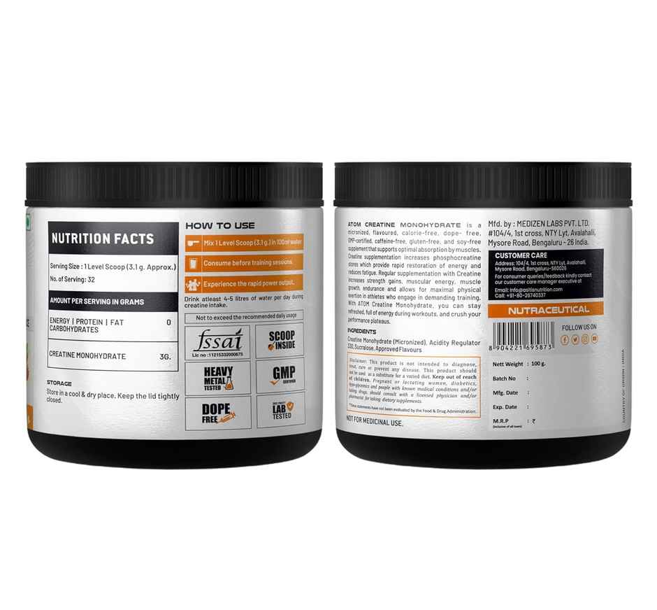 AS-IT-IS ATOM Creatine Monohydrate - 32 Servings Enhances Performance Blue Razz