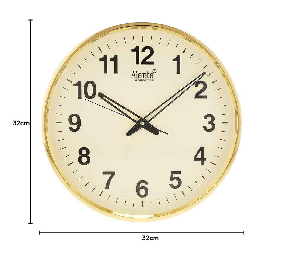 Ajanta Quartz Analog Wall Clock (32 x 32 x 3.5 cm | Gold | Plastic)