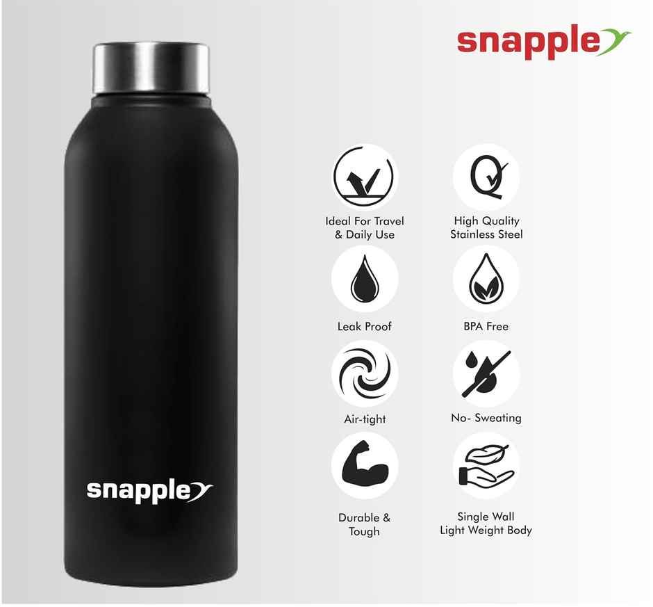 Snapple Stainless Steel Mist Single Wall Fridge Bottle | Black | 1 L