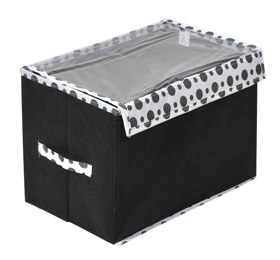 Kuber Industries Small Non-Woven Storage Box with Transparent Lid & Handle | 35x18 x22 cm (Black)