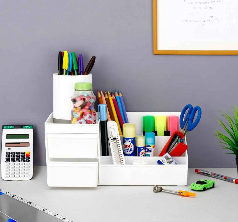 Clazkit Versatile Cosmetic Organizer Box with Drawers and Vanity Brush Holder