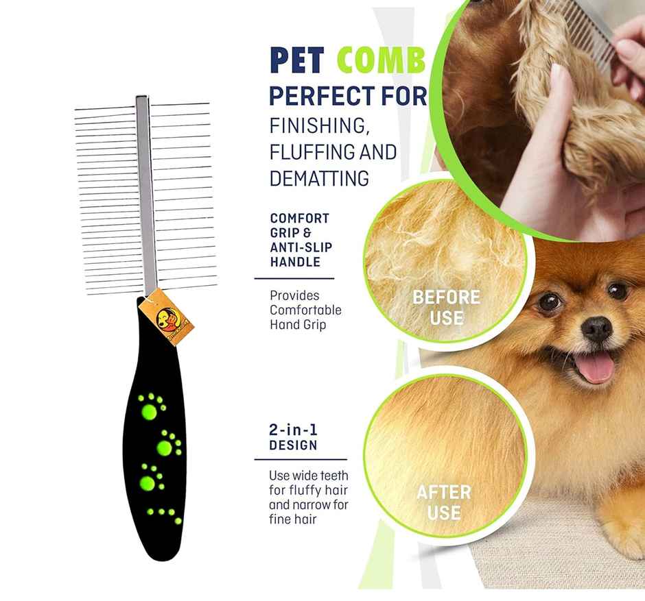 Foodie Puppies Paw Double|Sided Grooming Pet Comb | Multicolor