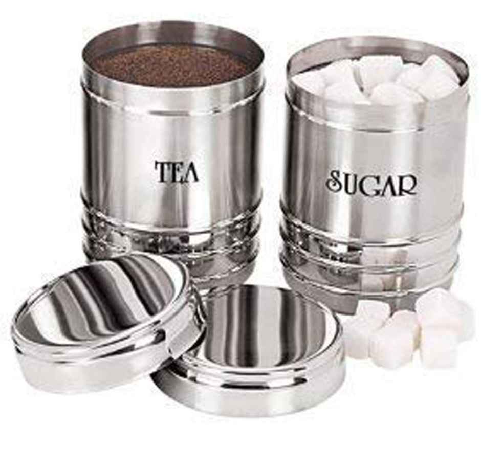Kuber Industries 2 Pieces Stainless Steel Tea | Sugar Container Set | 500 Ml (Silver) -CTKTC038135
