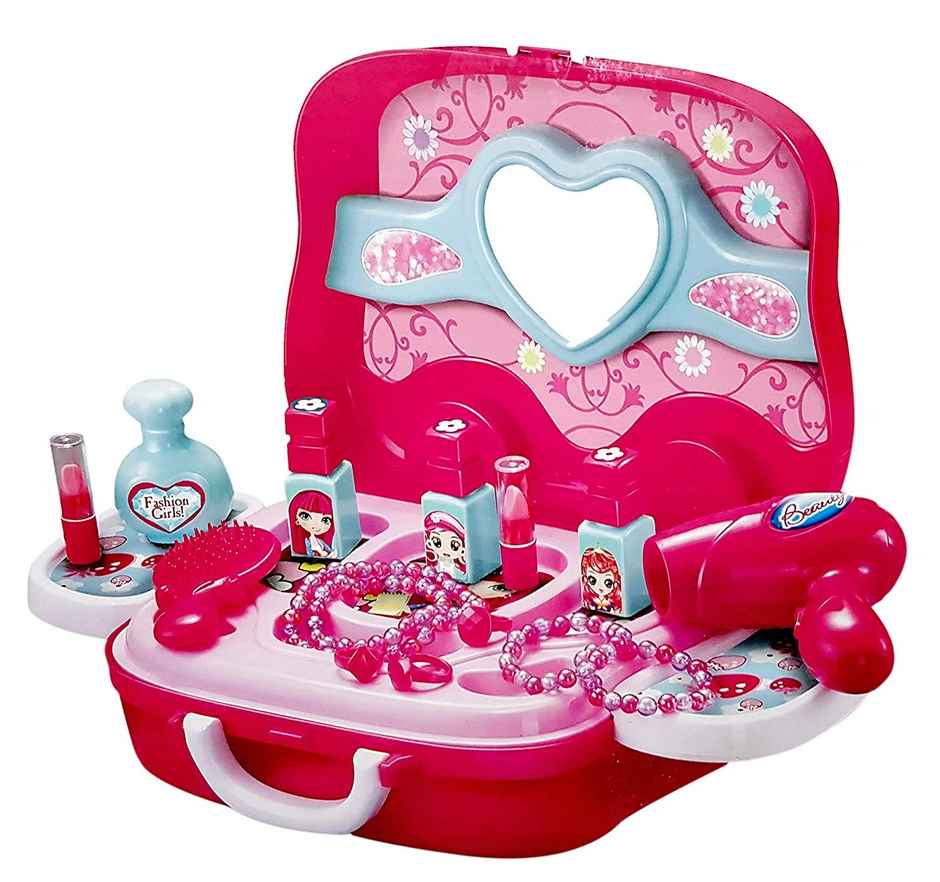 Toyshine Plastic Carry Along Beauty Set Toy with Briefcase and Accessories | 15 Pcs