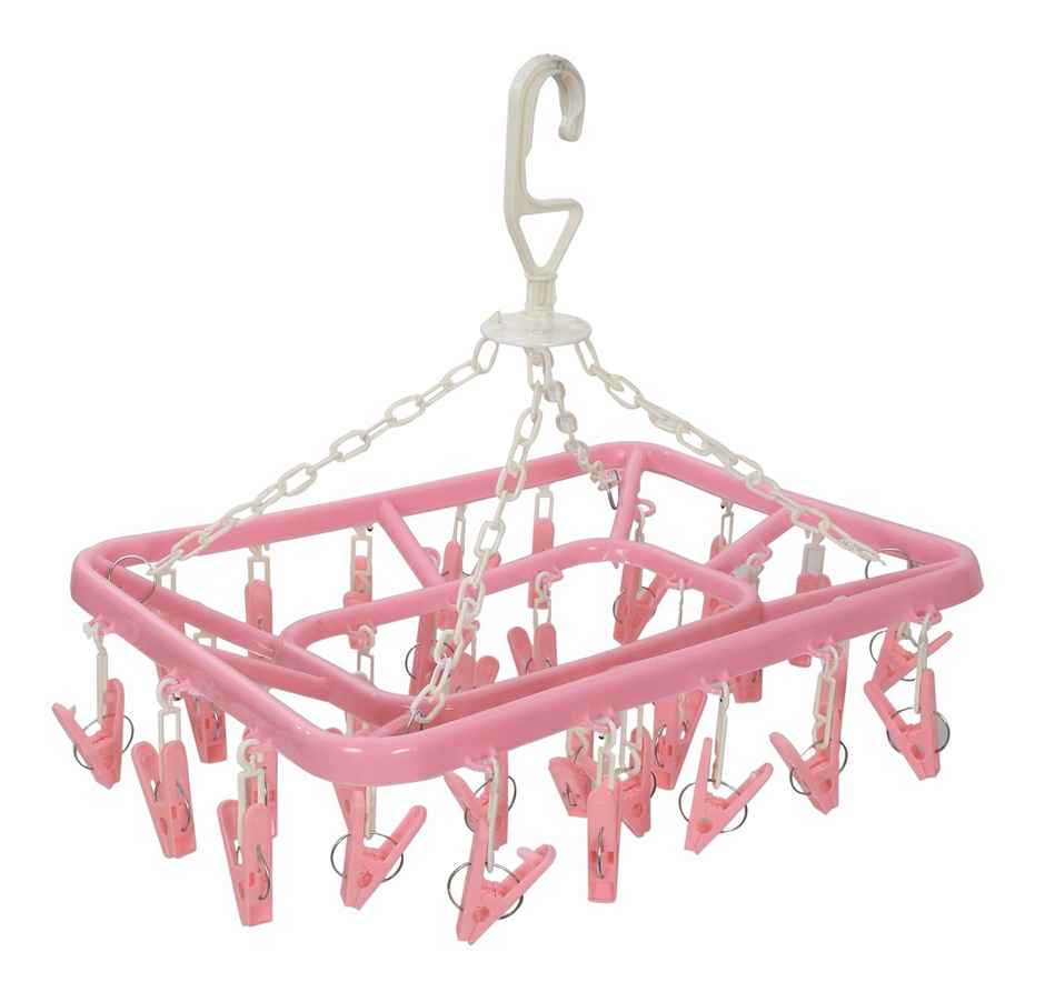 Kuber Industries Cloth Drying Hanger Rack (32 Clips) | 360 Degree Portable & Rotatable | Pink