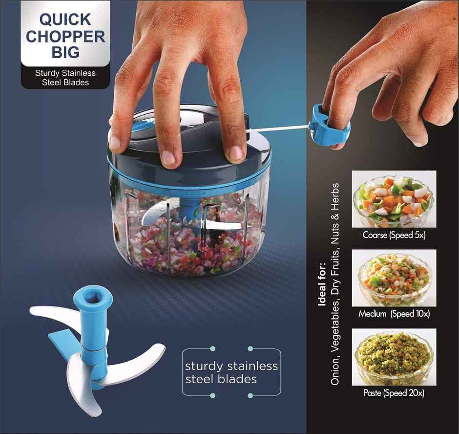 Signoraware Quick Chopper Big with 3 Steel Blades | 725 ml | Assorted