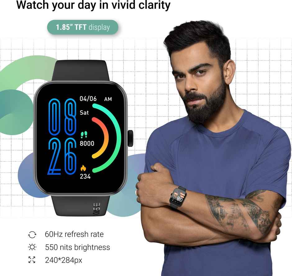 Noise ColorFit Loop Smartwatch, 1.85'' Display with Advanced BT Calling, 550 Nits Brightness Smartwatch - Jet Black