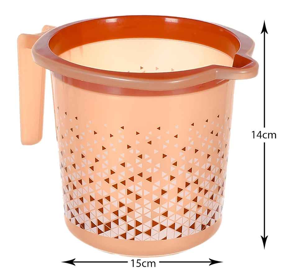 Kuber Industries Pack of 2 Tinted Print Plastic 1.5 Litre Bathroom Mug | Beige & Black