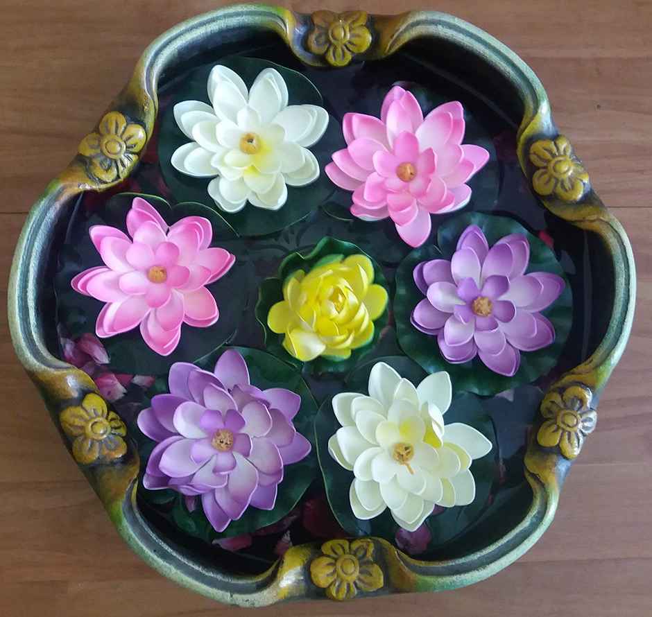 TIED RIBBONS Artificial Floating Lotus Flowers with Rubber Leaf | Multicolour